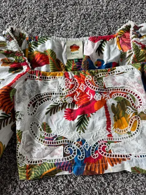 FARM Rio Off-White Forest Birds Blouse Size Xsmall , $155 thumbnail 7