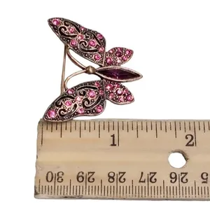 Coppertone Butterfly Pink Purple Rhinestone Brooch Whimsical Preppy Cottagecore thumbnail 4