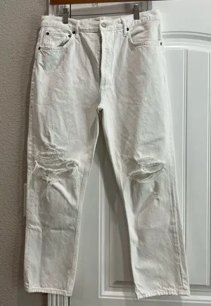 Agolde White Distressed Cropped Jeans thumbnail 1
