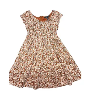ModCloth Women’s Orange Floral Fit & Flare Dress Size S Short Sleeve Back Zip thumbnail 1