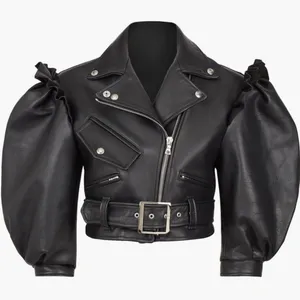 Simone Rocha Black Leather Jacket with Ruffle Accents Size 6 thumbnail 5