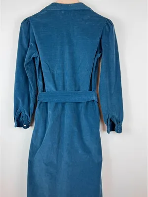 Gull Island Vintage Blue Corduroy Belted Shirt Dress Size 8 Puff Sleeve Midi thumbnail 9
