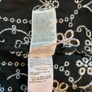 Old Navy Off Shoulder Black Dress S Embroidered Floral‎ Scallop Hem Linen Blend thumbnail 6