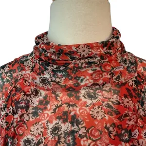 Free People All Dolled Up Top Red Combo Open Back Sheer Tie Cuffs Size Medium thumbnail 6