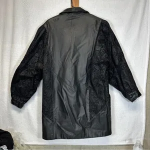Vintage 80s Wilsons Black Leather Paisley Print Long Sleeve Coat‎ Size M thumbnail 5