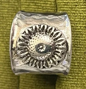 Bohemian Flower Design Wide Band Stainless Steel Silver Size 6 thumbnail 1