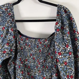 Summersalt Floral Smocked Puff Sleeve Cotton‎ Midi Dress Blue Red 2XL Plus Size thumbnail 9