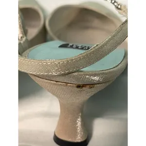 Stuart Weitzman Glistening Pointed Toe Ankle Strap Heels Beige Size 7.5M S-256‎ thumbnail 5