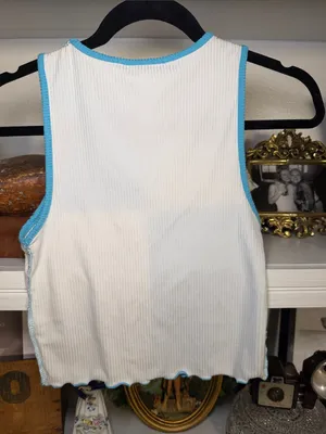 gaze Blue & White Patchwork Ribbed Tank Size XS thumbnail 2