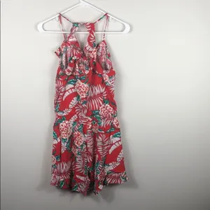Red Ruffle Romper Tropical Floral thumbnail 4