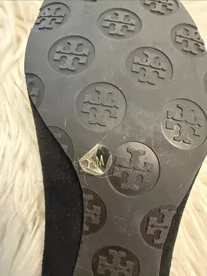 Tory Burch Black Suede Flats with Gold Logo Medallion size 7.5 fair condition thumbnail 6