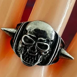 Punk Skull Spike Ring, Silver thumbnail 4