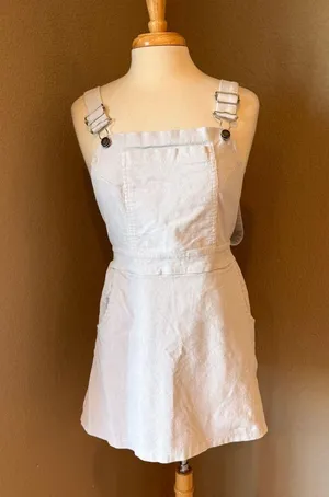 Casual Cream Elastic Waist Overall Corduroy Dress One Size thumbnail 1