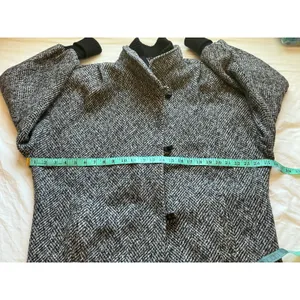 Vintage 80s New York Girl Herringbone Toggle Peacoat W14 Black/White thumbnail 7