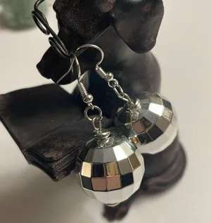 Disco Ball Dangle Earrings Silver thumbnail 1