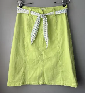 Christopher & Banks Skirt Size 6 Dopamine Lime Green A-line Midi Stretch Denim thumbnail 1
