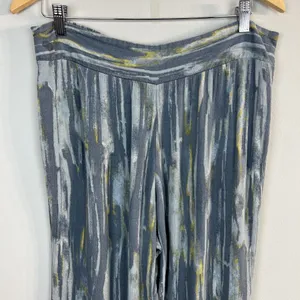 Free People Pants‎ Womens Large Gray Blue Yellow Abstract Wide Leg Boho Lounge thumbnail 5