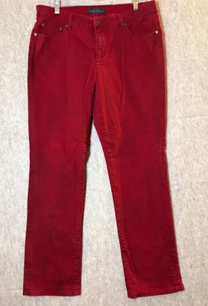 Lauren Jeans Co Ralph Lauren 14W Red Burgundy Straight Leg Stretch Jeans thumbnail 1