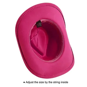 Pink Western Cowboy, Cowgirl Hat, Bead‎ Tassle Strap, Men Women Retro Wide Brim thumbnail 3
