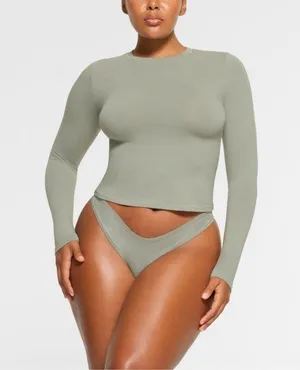 - SKIMS COTTON JERSEY LONG SLEEVE T-SHIRT | Mineral - S NWT NEW thumbnail 3