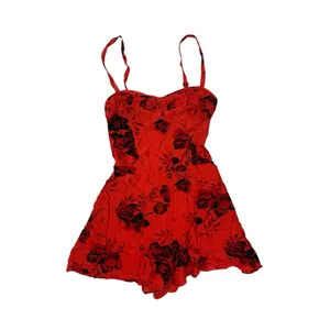 Free People 0 Red Black Floral Romper Mini Dress Y2K Coquette Cottagecore thumbnail 2