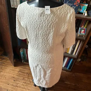 Loft white zip front 14 business casual royalcore pencil dress thumbnail 2