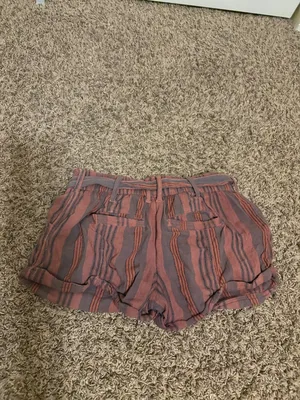 Free People Striped Shorts Size 2 Orange Purple 100% Cotton Tie Belt Pockets thumbnail 3