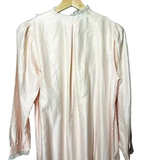 Vintage Pink Satin Long Nightgown Modest Sleepware Embroidered Pockets u Size L thumbnail 5