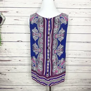 Cynthia Rowley Purple Pink Paisley Sleeveless Button Back Blouse Top Size Large thumbnail 7
