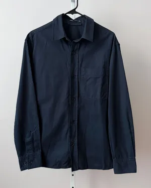 Zara sz M Blue Button‎ Shirt Long Sleeve Cotton Top Preppy Minimalist thumbnail 1