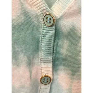 Tory Burch Theo Cardigan Mint White Shibori Tie Dye Striped L thumbnail 5