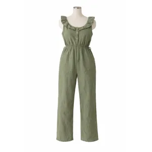 PatPat Women's Size S Ruffle Sleeveless‎ Jumpsuit Pants Green Beach Pockets thumbnail 2