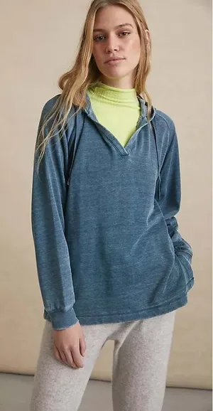 Anthropologie Saturday Sunday Hoodie Women Large Blue V-Neck Fleece Pullover Soft Lounge Layer thumbnail 1