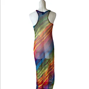 Nwot Mesh Sheer Rainbows Multicolored Swim Coverup Dress thumbnail 3