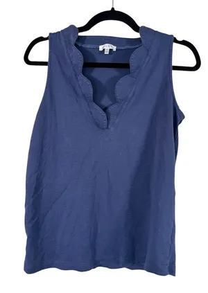 Lake Blue Pima Cotton Scalloped PJ Tank Top Womens M Pajama Sleep Shirt Cozy thumbnail 1