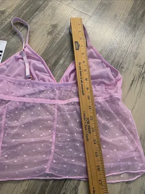 Carrie Amber Sheer Swiss Dot Ruched Bubblegum Pink Cami Shorts Set Size Large thumbnail 11