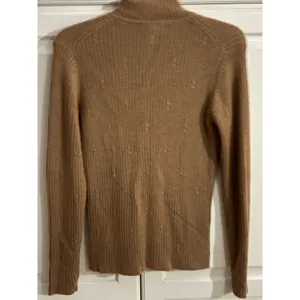 Talbots 100% Camel Hair Mock Neck Ribbed Cable Knit Sweater‎ Tan Brown Womens M thumbnail 5