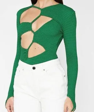 Maniere De Voir Textured Cut Out Bodysuit Green thumbnail 1