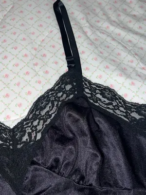 Black lace satiny slip dress. Size L thumbnail 3