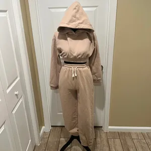 2Pcs Solid tracksuit Sports Set Hooded Sweatshirt Drawstring Jogger Pant Sporty thumbnail 12