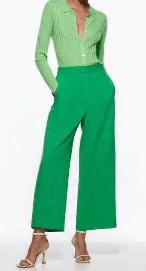 green cropped culottes pants thumbnail 1