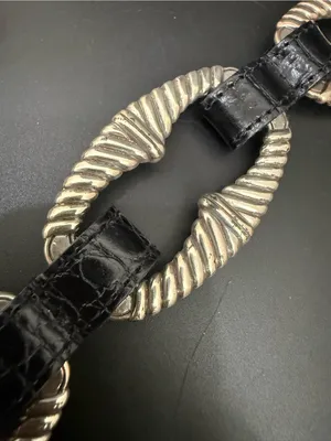 Vintage BRIGHTON B3094 Black Croc Leather Silver-plated Oval Links Belt Size 32 thumbnail 11