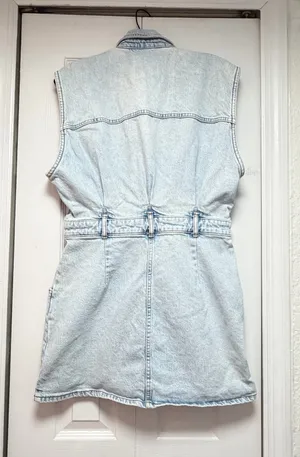 ✨ ZARA Light Wash Denim Vest Mini Dress | Size L | Button Front Sleeveless 👗 thumbnail 9