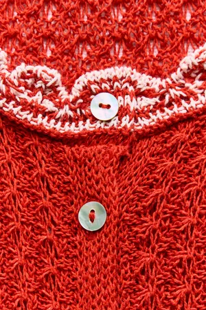 Zara crochet Red Button-Up Dress with Lace Trim thumbnail 4