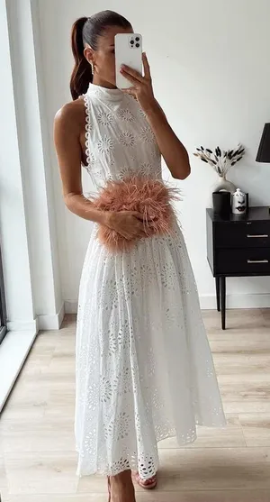 Zara maxi sun dress boho crochet belt lace halter flowy summer vacation thumbnail 4
