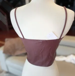 Charlotte Russe Burgundy Faux Leather Corset Crop Top thumbnail 3