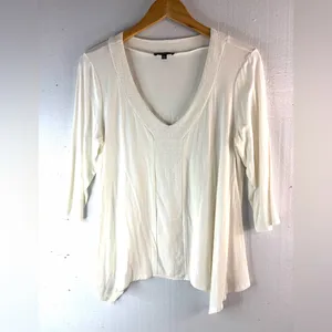 Adrianna Papell L Asymmetrical Textured Trim Women's Top in White thumbnail 8