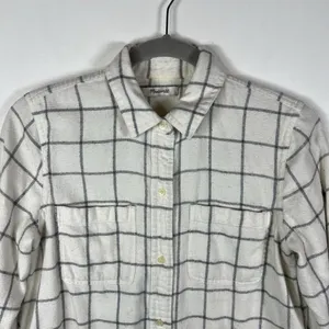 Madewell Button‎ Up Collared Checkered Top Women’s Size Medium White Cotton Wool thumbnail 3
