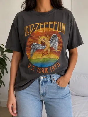 Led Zeppelin U.S. Tour 1975 Graphic Band Tee Size Large Retro Rock thumbnail 1