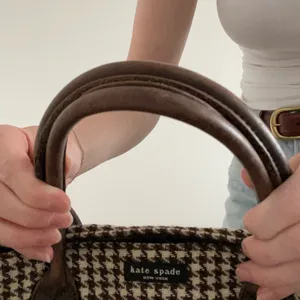 Rare Vintage Kate Spade Houndstooth Leather Strap Tote Bag thumbnail 4